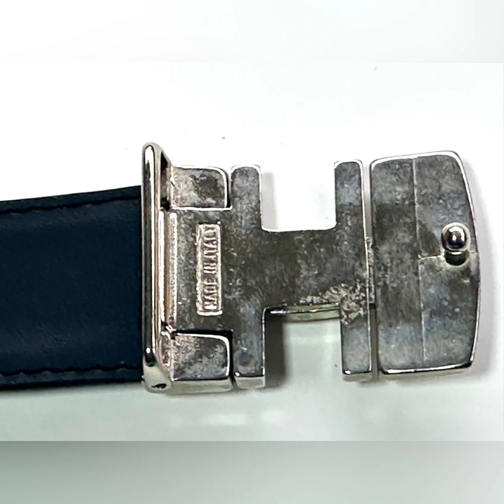 Black Leather Belt with Silver Buckle, France, L